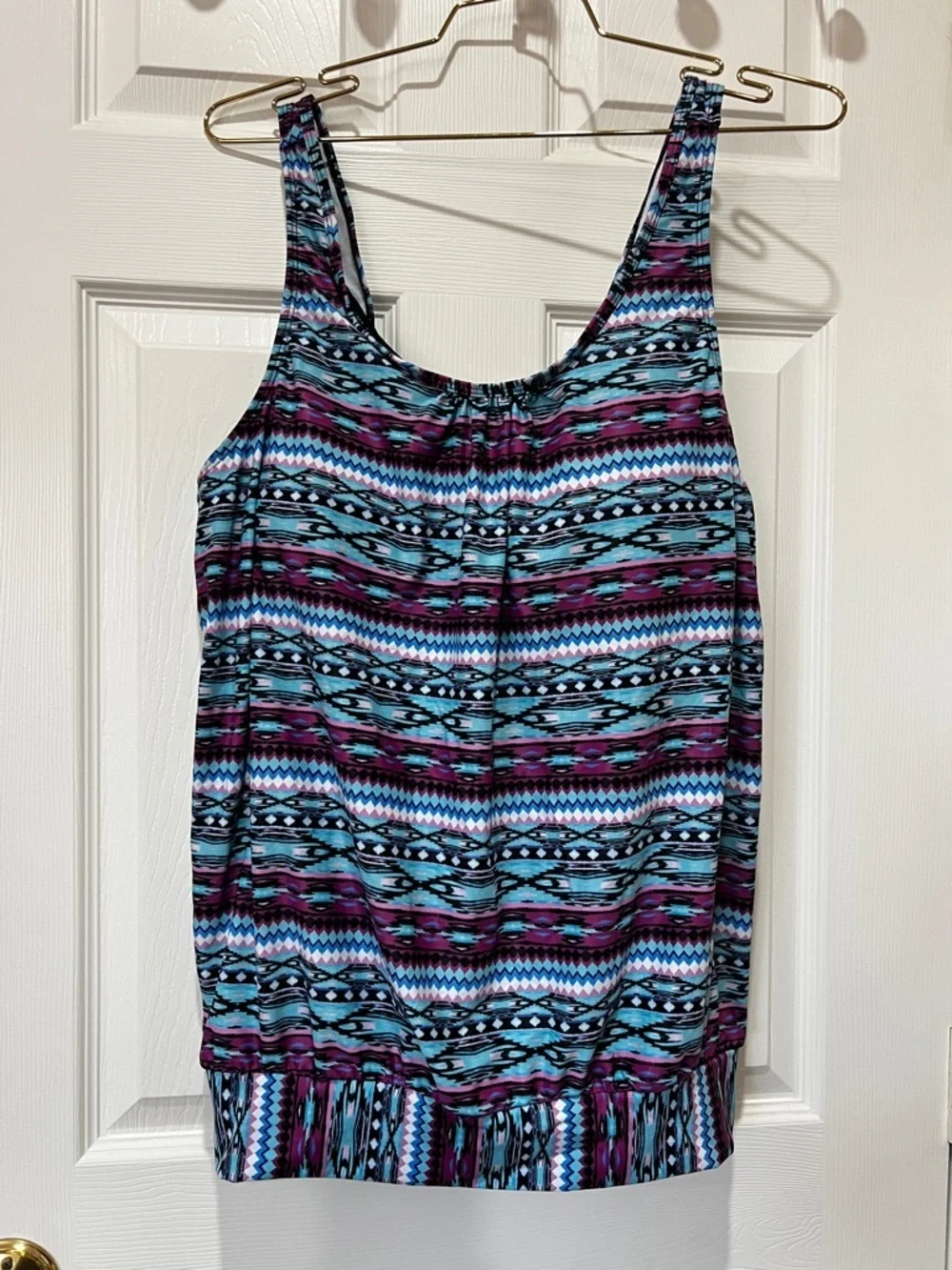 Blouson Tankini Top Swimsuit Adjustable Straps Plus Size XXXL Asymmetrical Print
